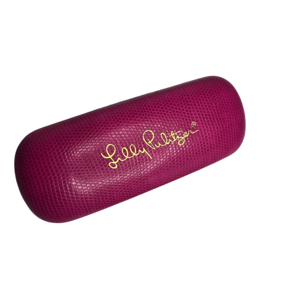 Lilly Pulitzer Pink Hard Eyeglass Case Hinged Faux Snakeskin Clamshell